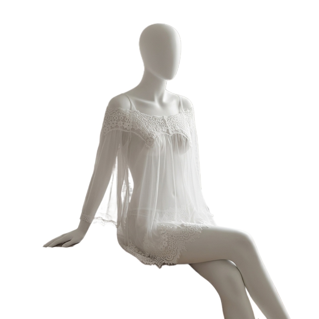 Babydoll Chemise Night - Lingerie babydoll preta com detalhes em