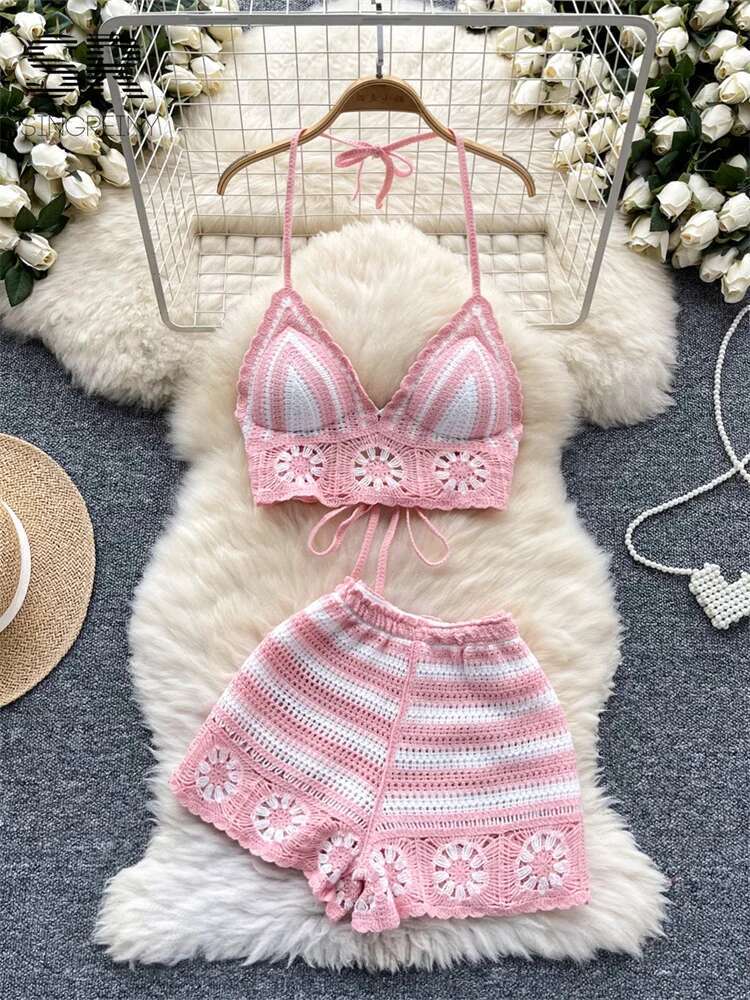 Praia férias malha 2 pçs terno - Cami Top Lace avaliação e preço